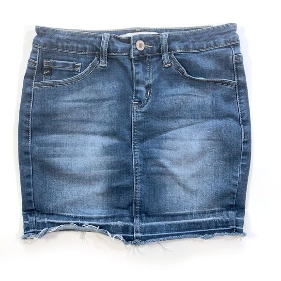 KanCan Raw Hem Stretch Denim Skirt Jr 1 - Picture 1 of 4